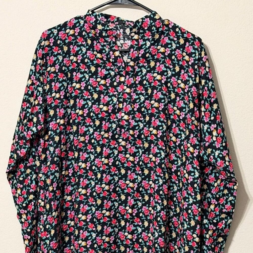 Women's Tunic Top Kurti Kurta Long Shirt Black Floral Print Size Large